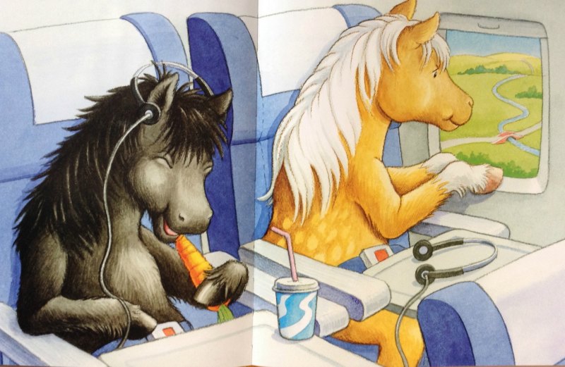 Rose sketches Itty and Bitty on plane Rose sketches Itty and Bitty on plane