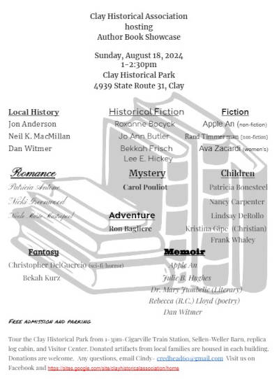 Clay Historical Association's Author Book Showcase - August, 18, 2024